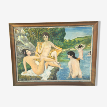 Painting on Art Deco isorel "Les Baigneuses"