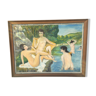 Painting on Art Deco isorel "Les Baigneuses"