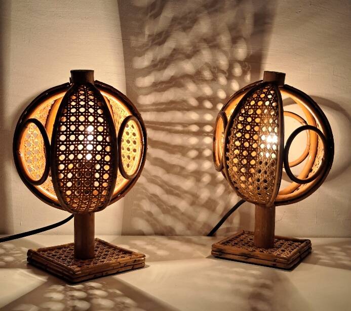 Pair of bamboo bedside lamps