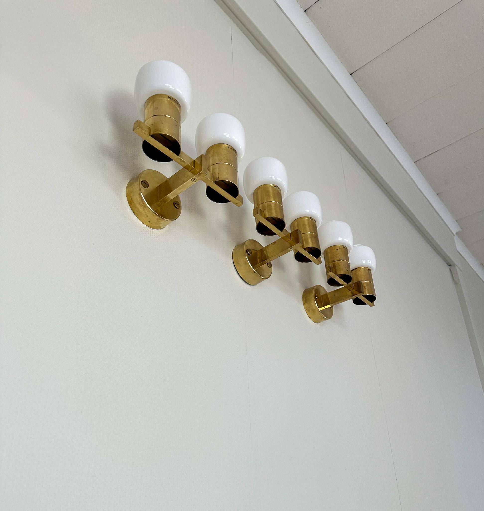 Brass and opaline glass wall lamps by Hans-Agne Jakobsson in mid-century style, Sweden, 1960s.