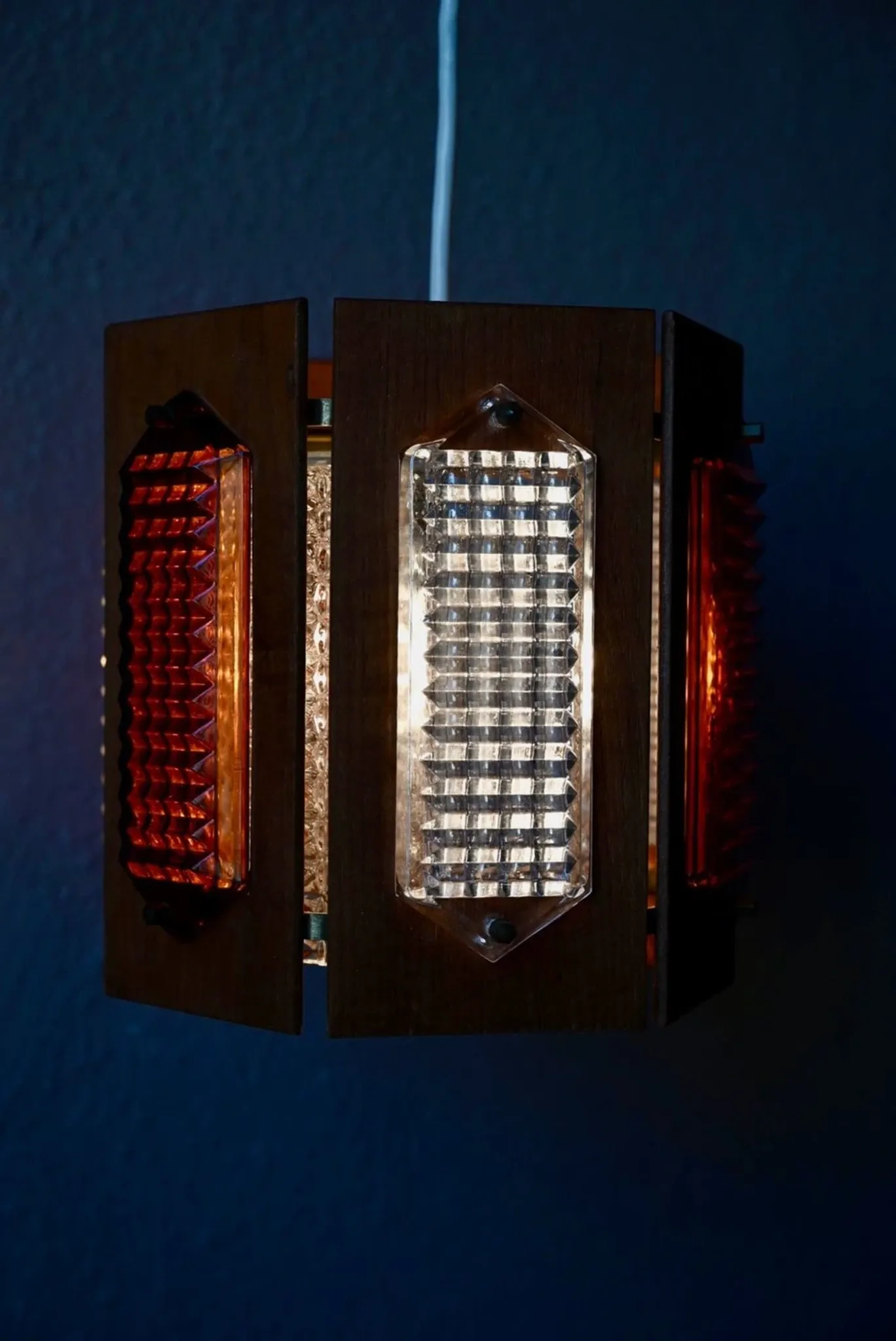 Scandinavian suspension teak pressed glass Wiktor Berndt A-lighting 1960s