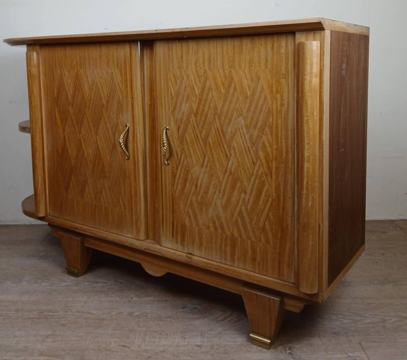 According to Jules Leleu: Rare corner sideboard in light wood, Art Deco period, circa 1930