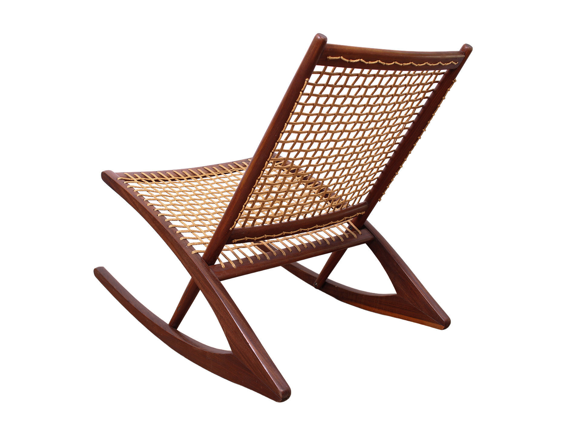 Rocking chair de style Fredrik Kayser des années 50 en teck.