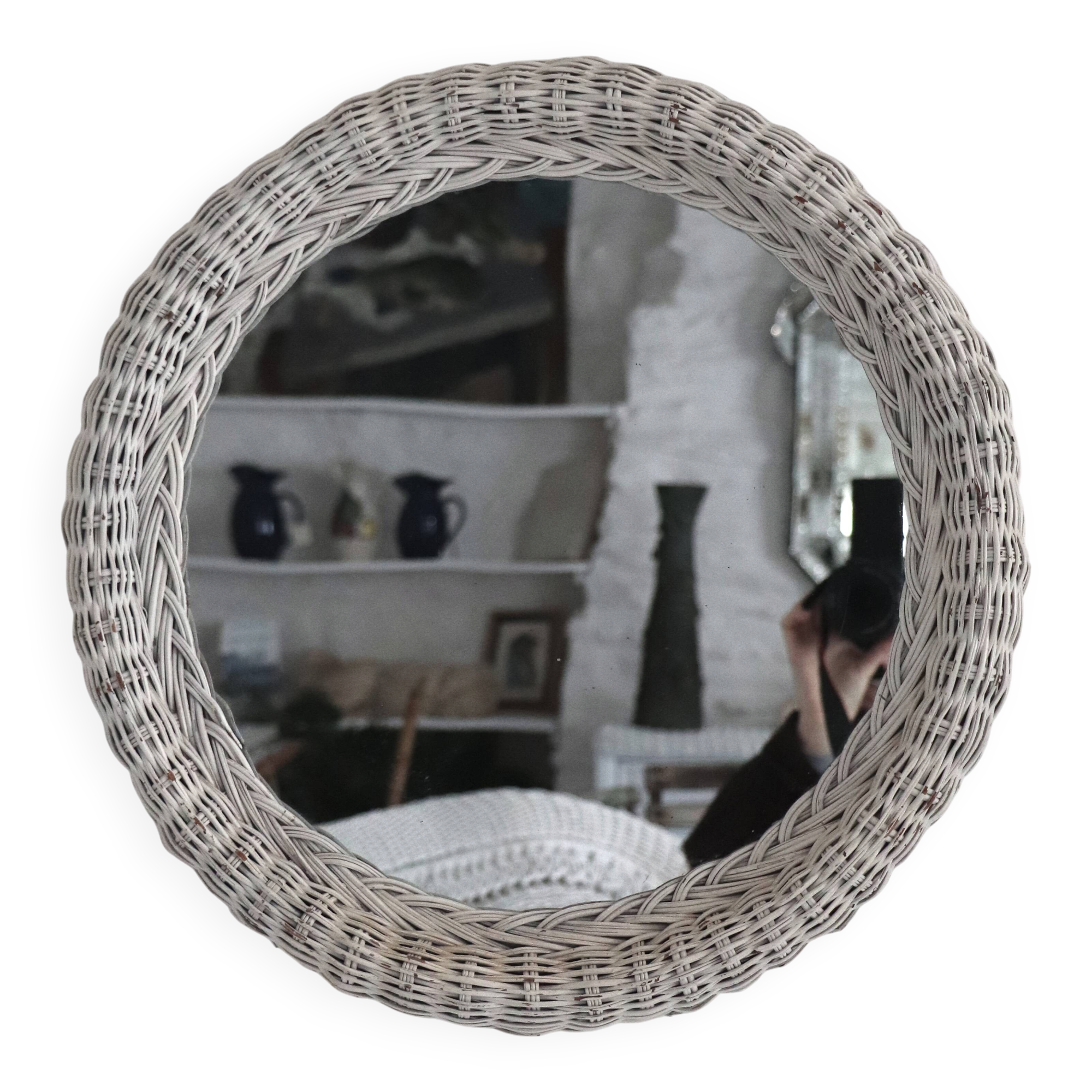 Round wicker mirror, 20th century