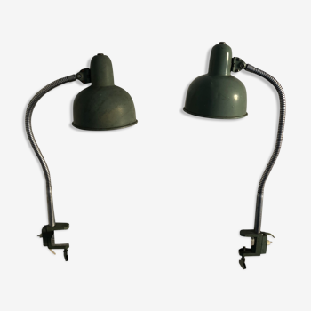 Paire lampes industrielles Fornay sauge 1950 - 50 cm