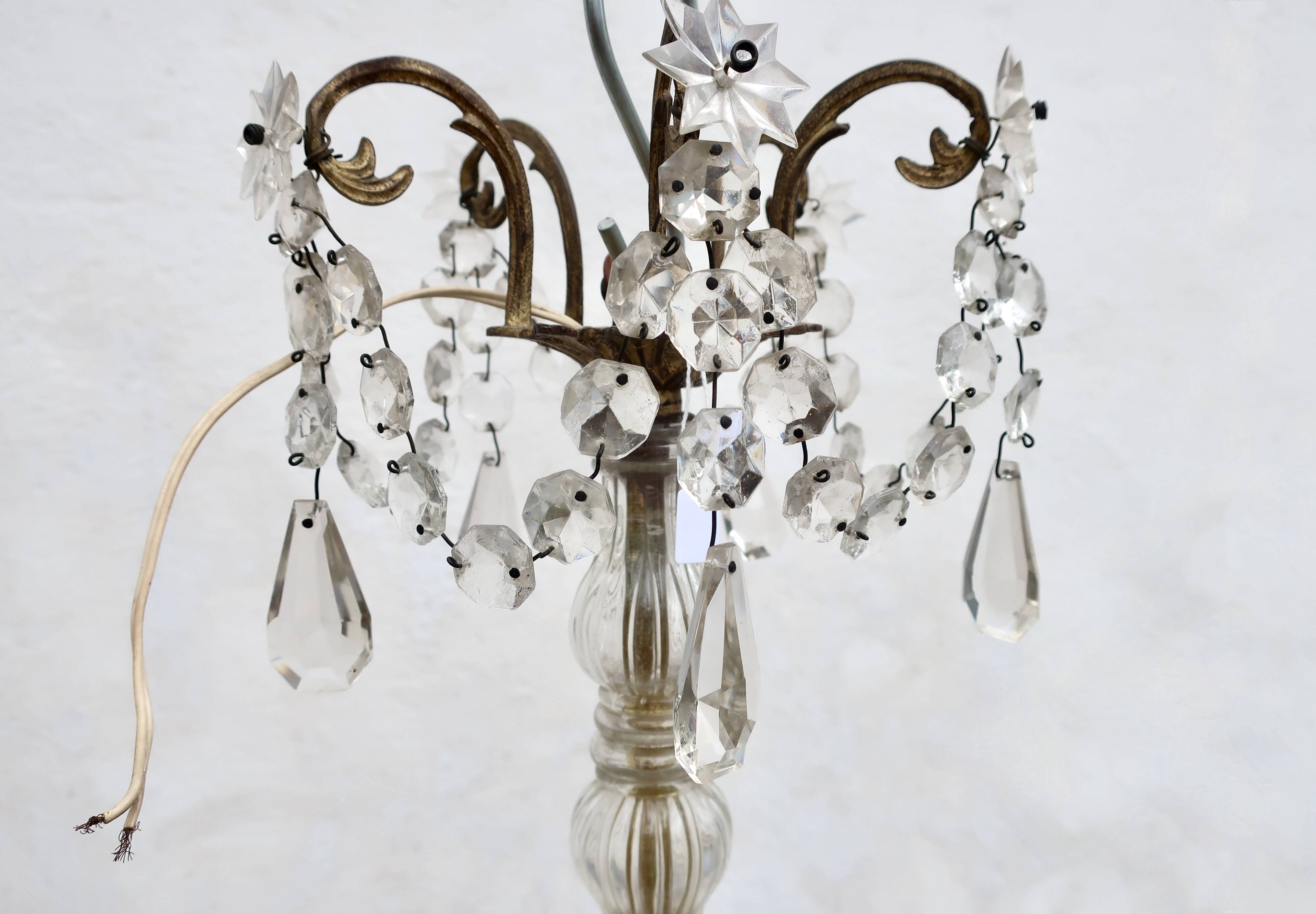 Bronze chandelier with crystal pendants circa 1950, 5 lights, H = 81 cm