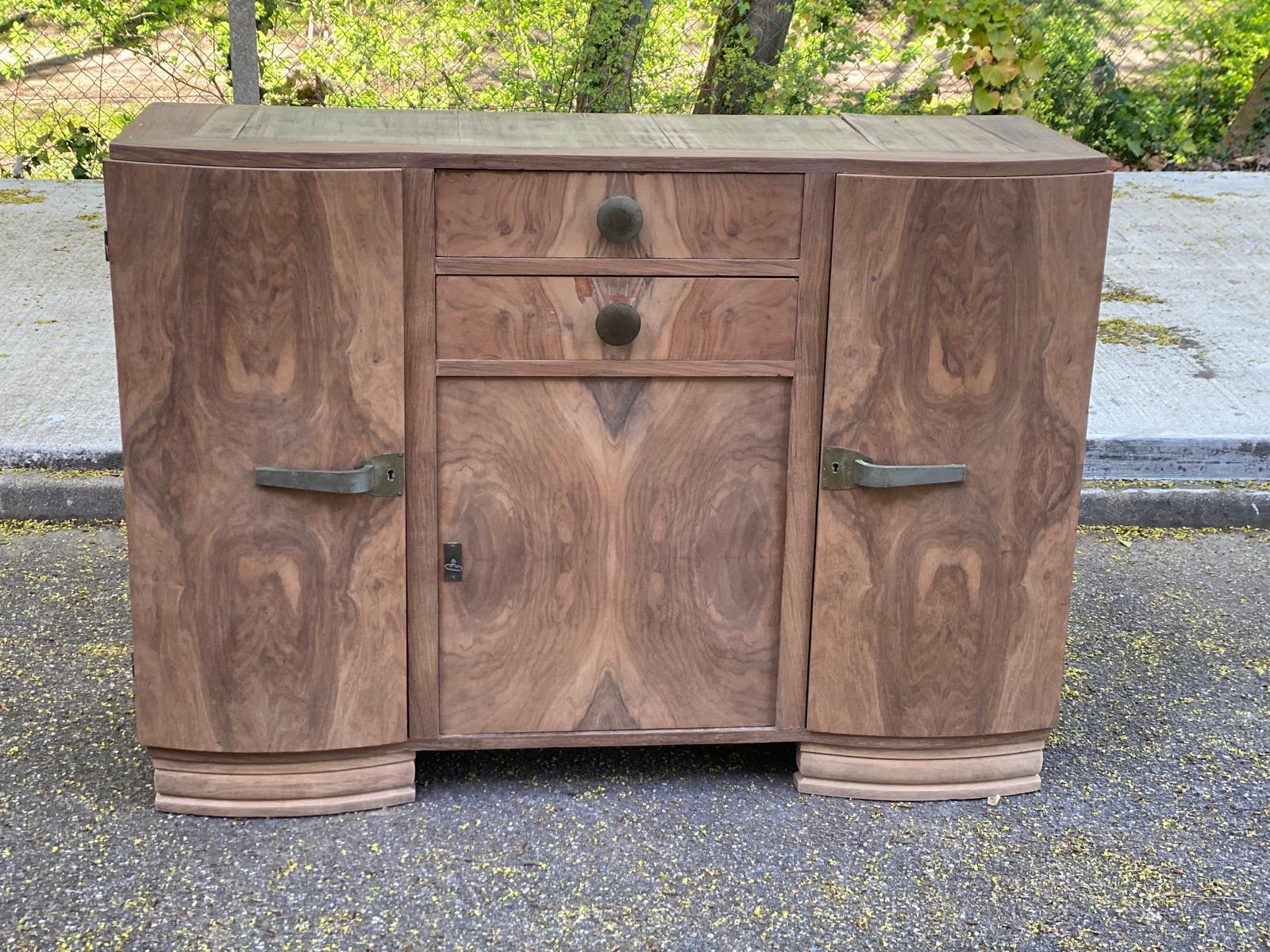 Art Deco vintage sideboard renovated in walnut burl, 1960.