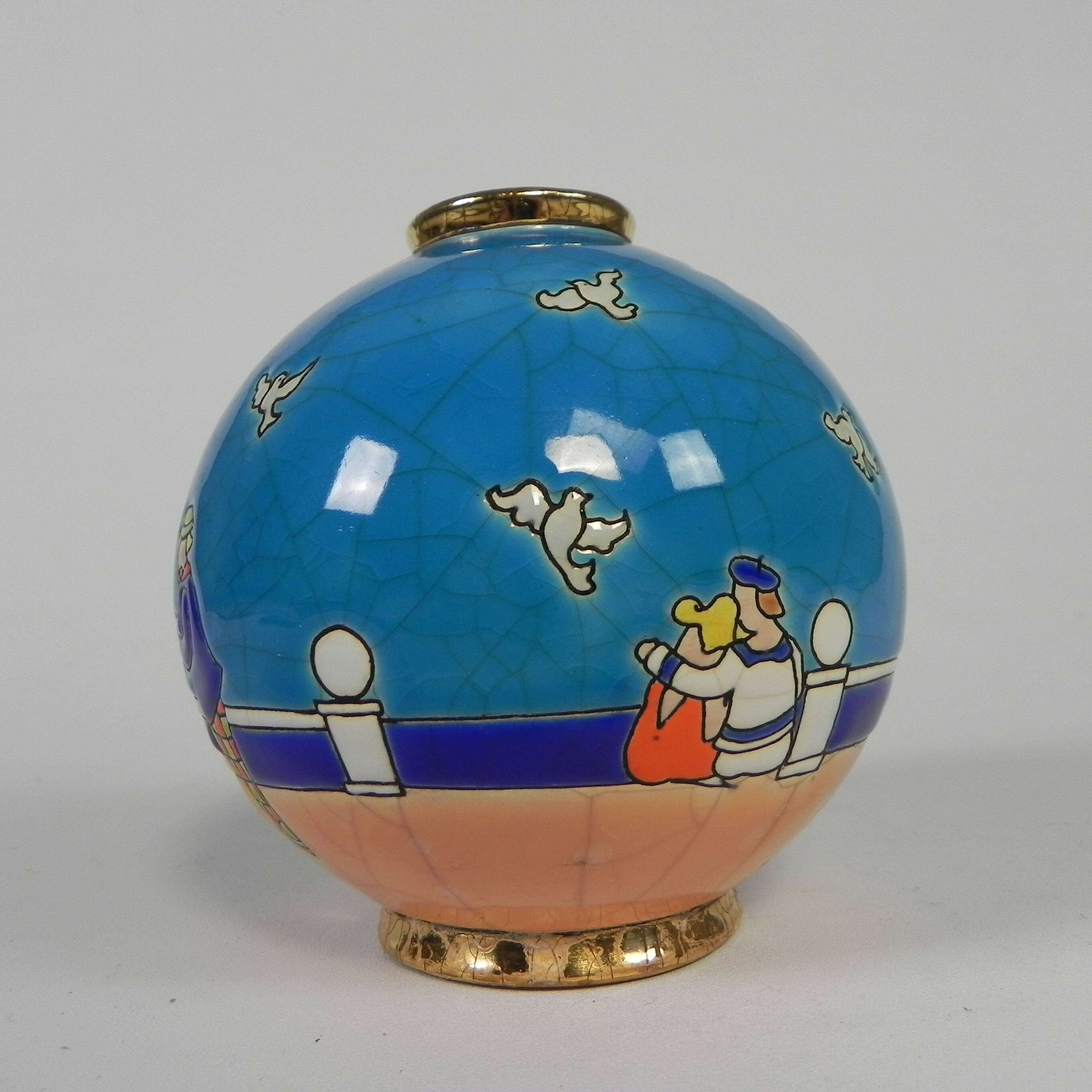 Ball vase ''le bal'' by Jean Boggio for Emaux Longwy, 1990s