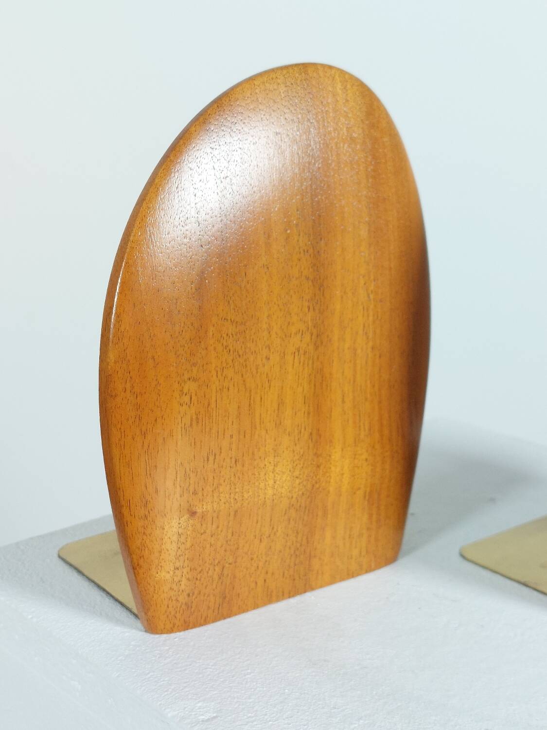 Vintage wooden and brass bookends from the 1950s, Scandinavian style.