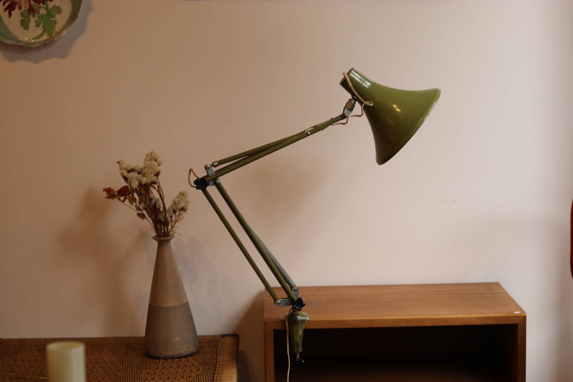 Olive green workshop lamp 1960