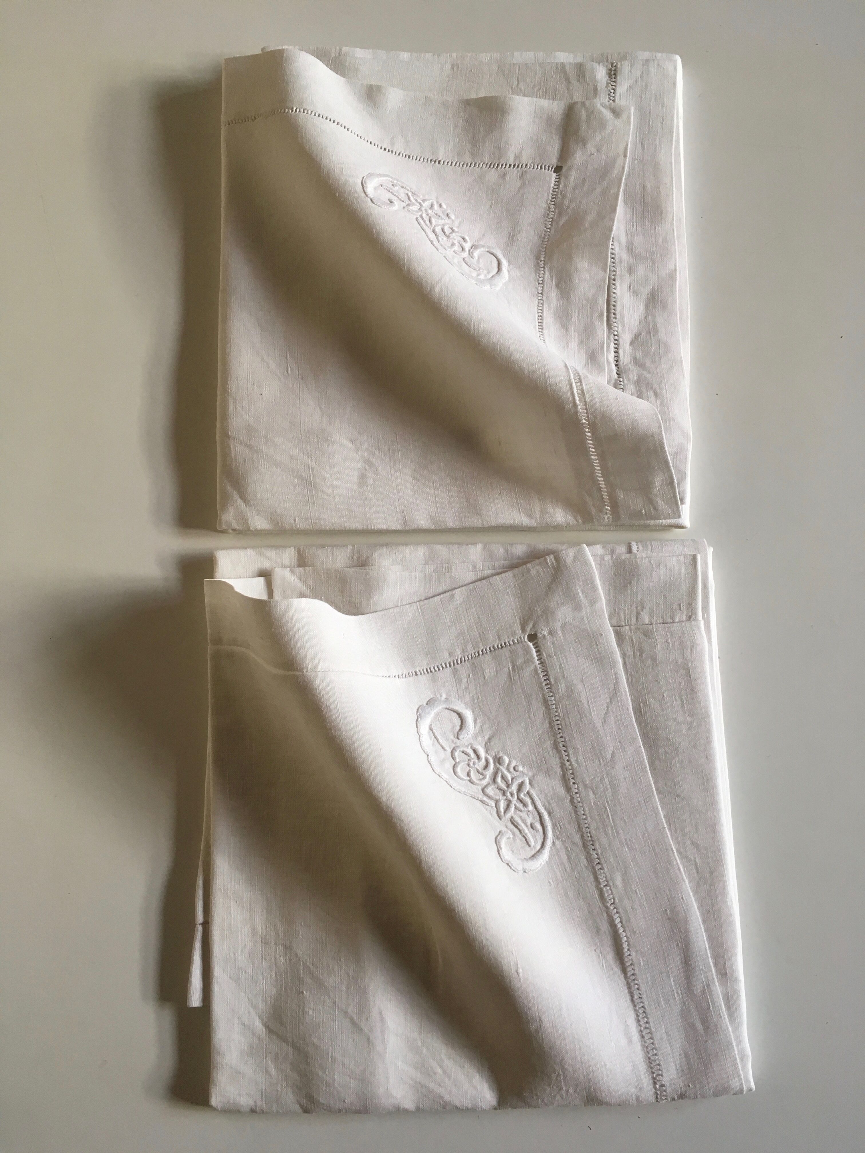 Pair of pillowcases embroidered linen old