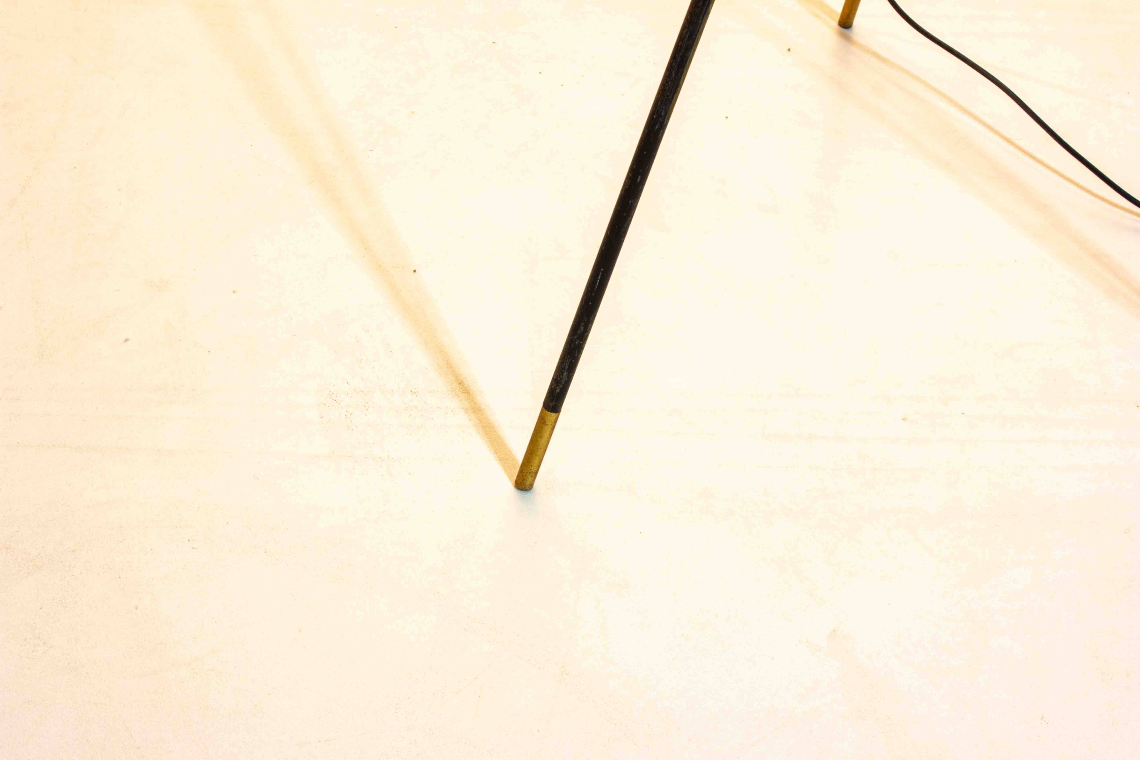 Unique tripod floor lamp by Stilnovo with white shades, Italy 1960s