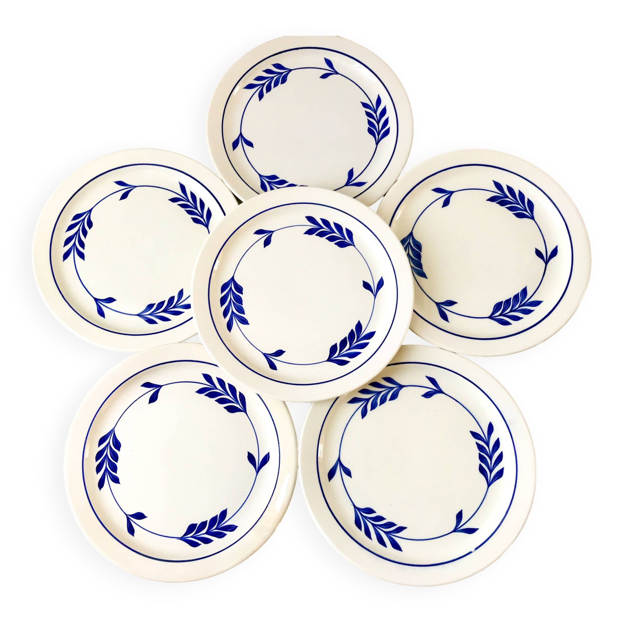 set of 6 flat plates in Terre de Fer Salins Jenny model early 20th century