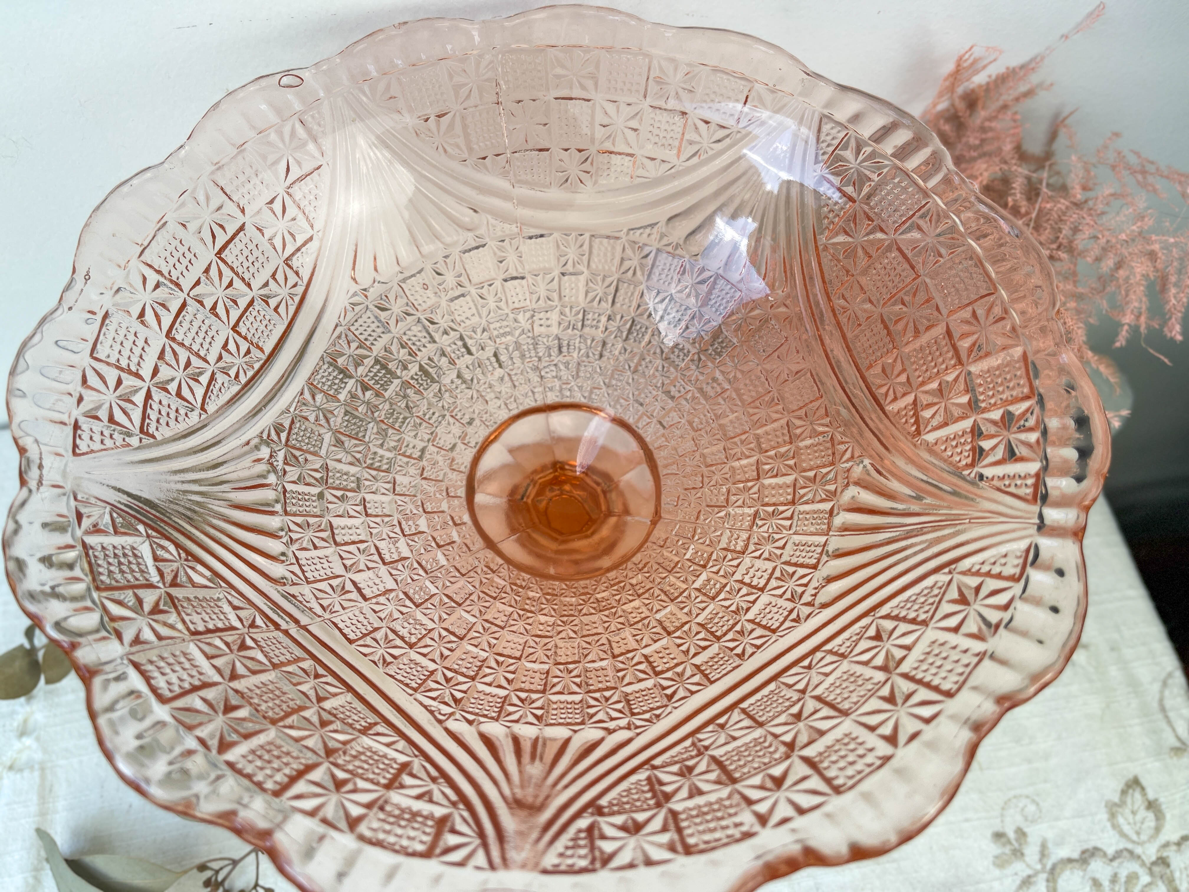 Vintage pink depression glass standing cut 50s