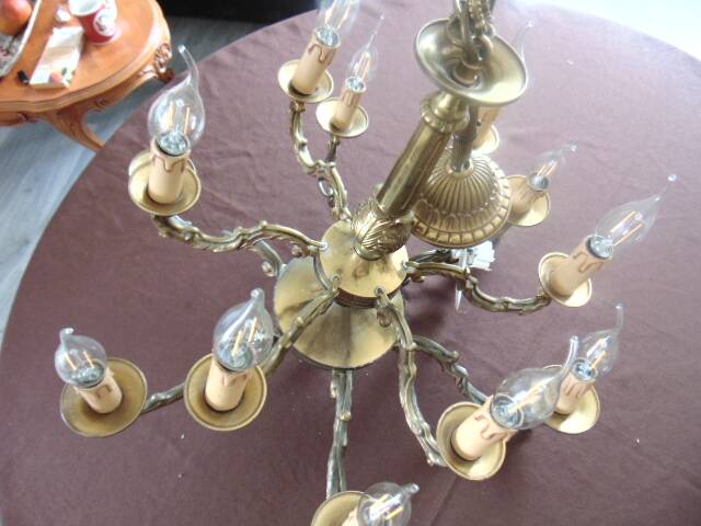 Antique chandelier in bronze and brass – 80 cm – multi-light – electricity