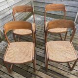 4 magnificent Baumann sled chairs, with caning.