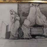 Dessin XIXème maternité cadre Napoléon III
