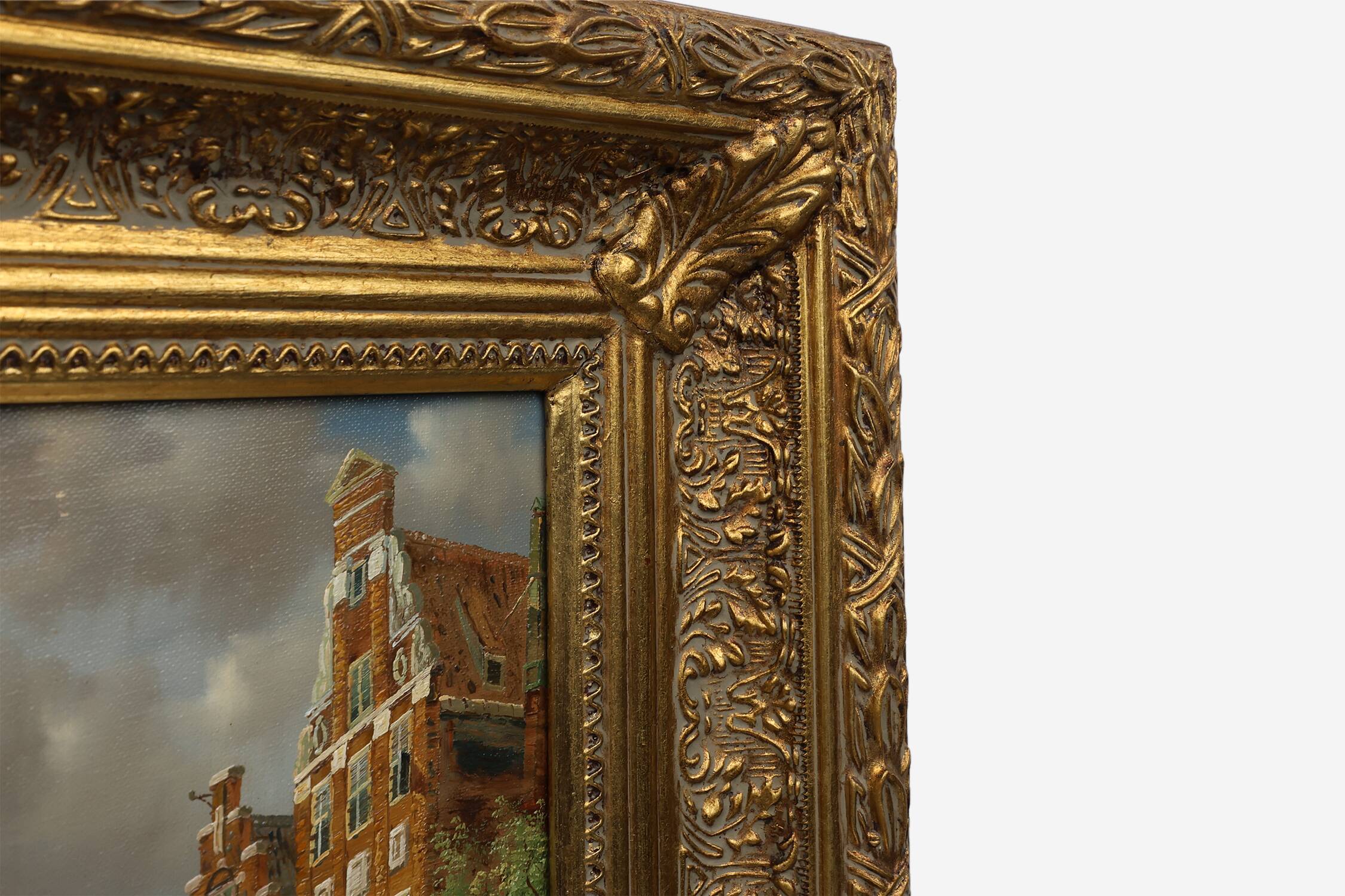 Realistic oil painting with baroque frame by Jan Berkhout (1937), The Netherlands