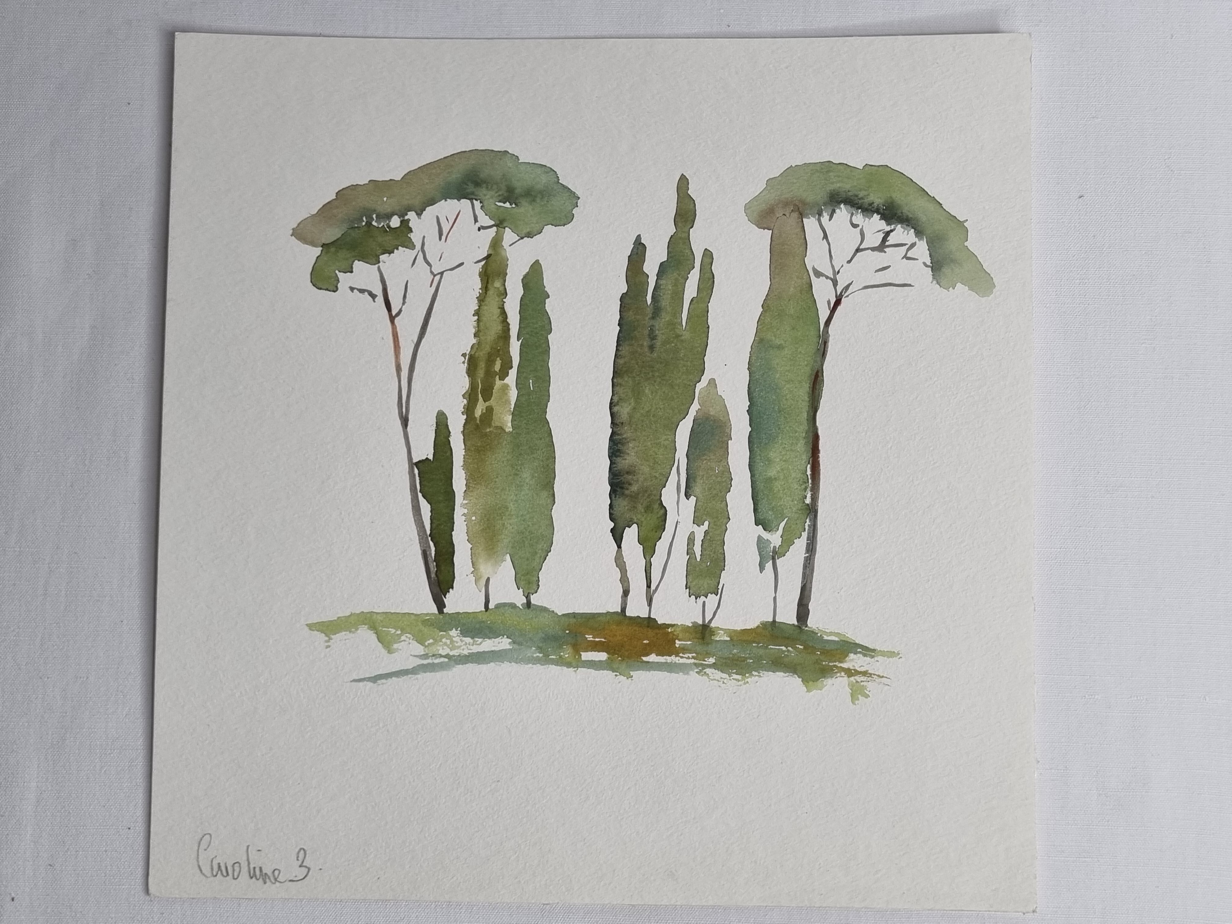 Aquarelle originale, paysage méditerranéen 3, 26 x 25 cm