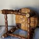 Low vintage regional stool in solid wood with straw top