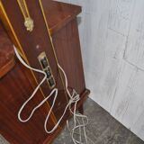 Illuminated cocktail cabinet in brown walnut and brass, multicoloured lampshades, 1950s.