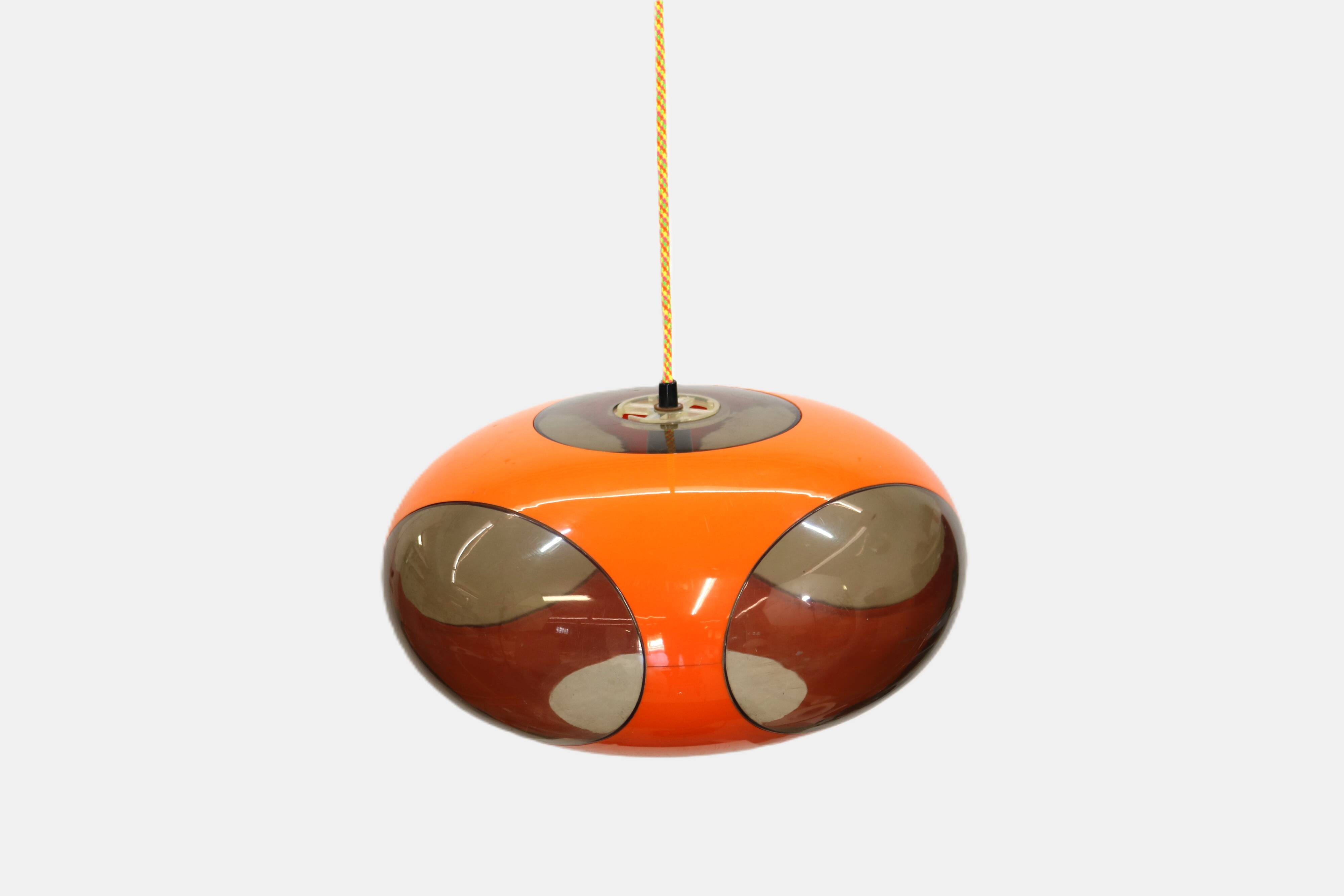 Massive Belgium Space Age UFO Lamp, Orange Mid-Century Modern Lighting