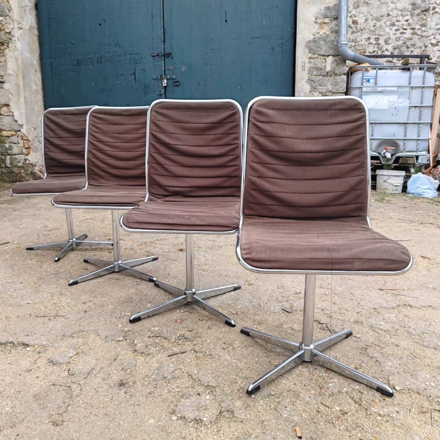 Set of 4 vintage 60s 70s chrome and fabric chairs