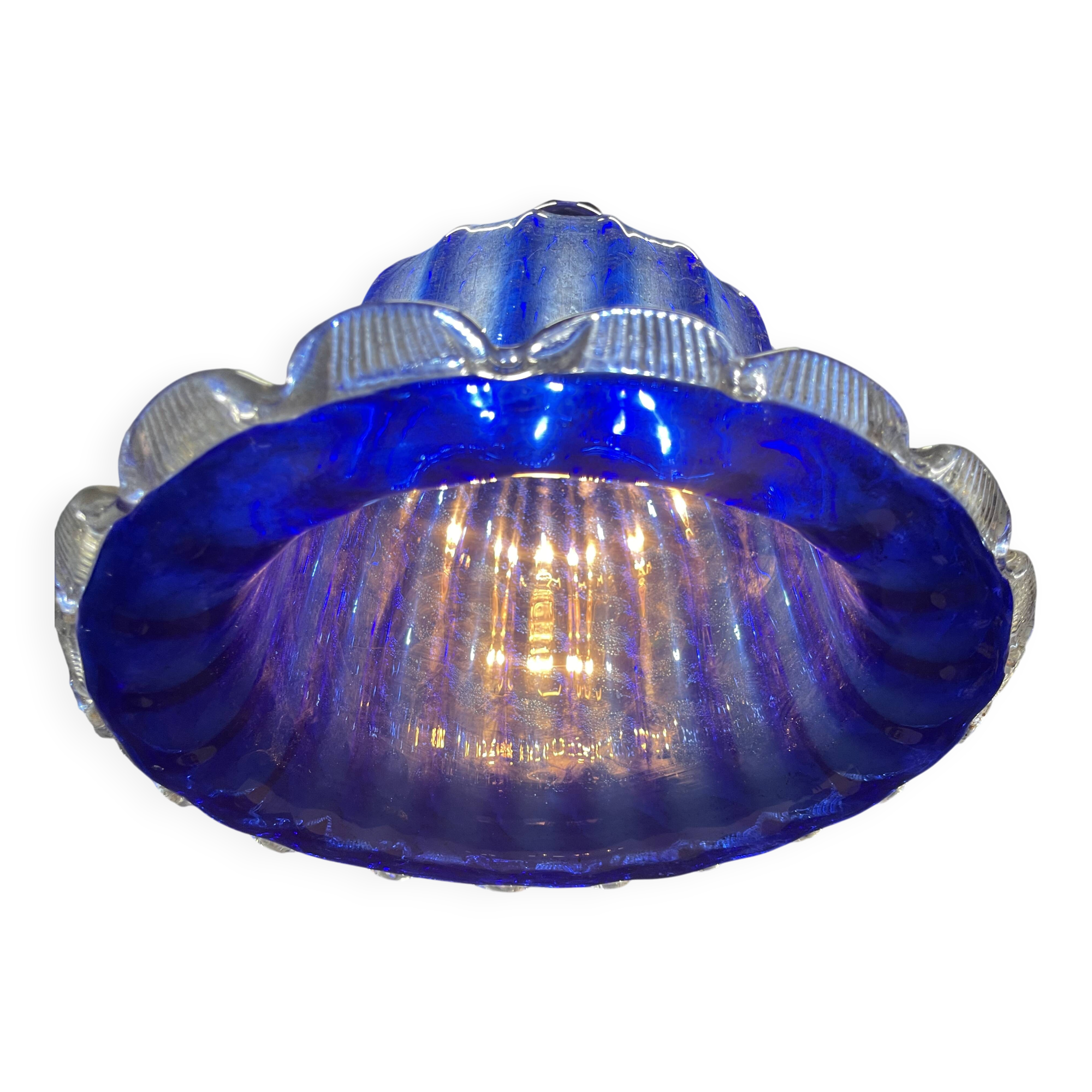 Lustre en verre de Murano bleu cobalt vintage, Italie, années 1980.