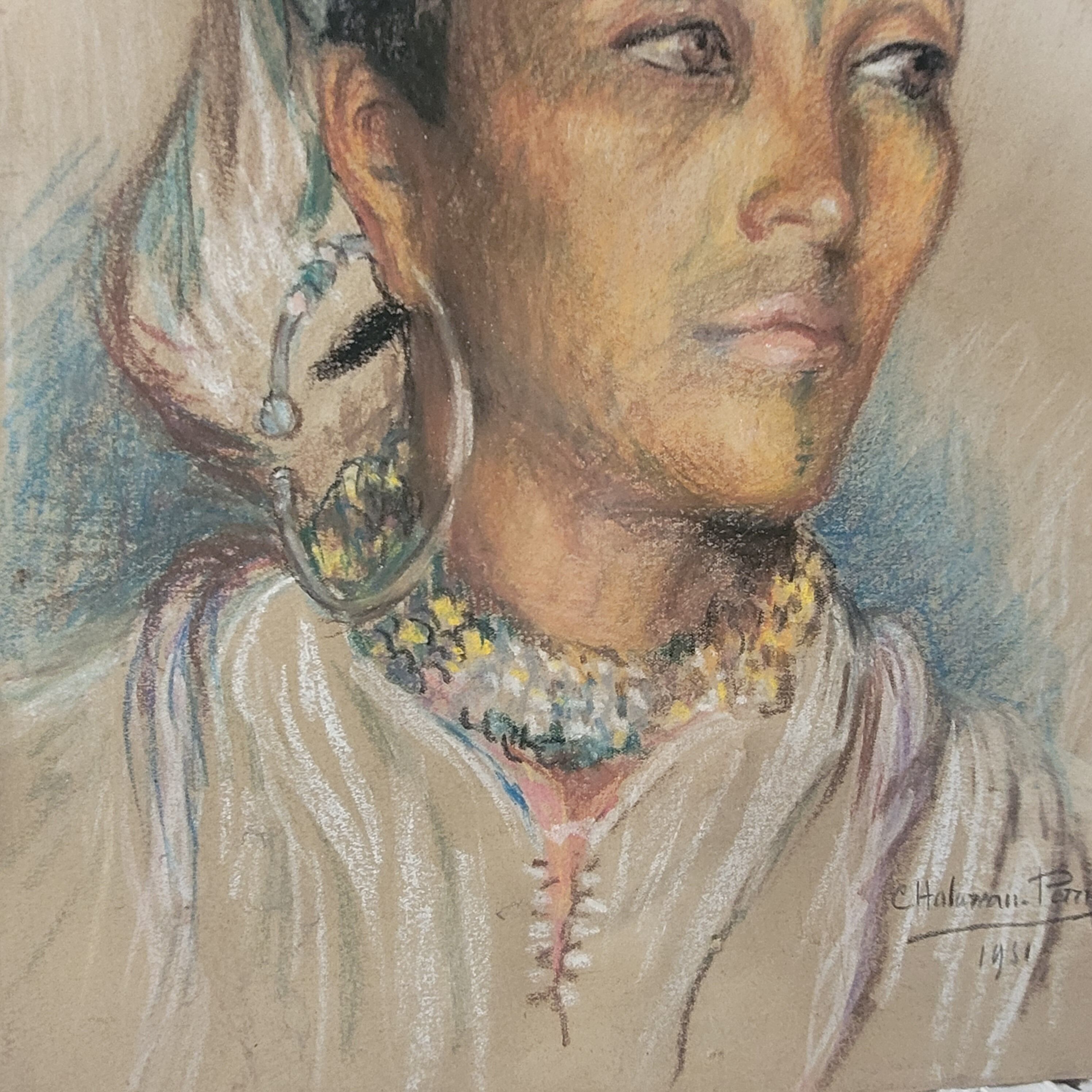 Painting on pencil paper signed Madeleine Chalureau Perrin 1951