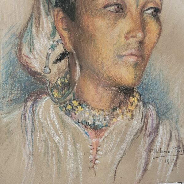 Tableau Sur Papier Au Crayon Signé Madeleine Chalureau Perrin 1951