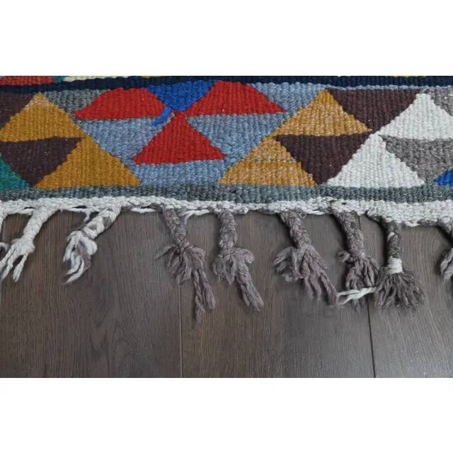 Turkish Vintage Oushak Runner Handwoven Wool Colorful Runner Rug 97x302