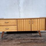Enfilade vintage hifi tv cabinet in light wood compass feet 1950