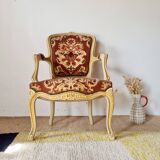Louis XV style cabriolet armchair - floral velvet seat