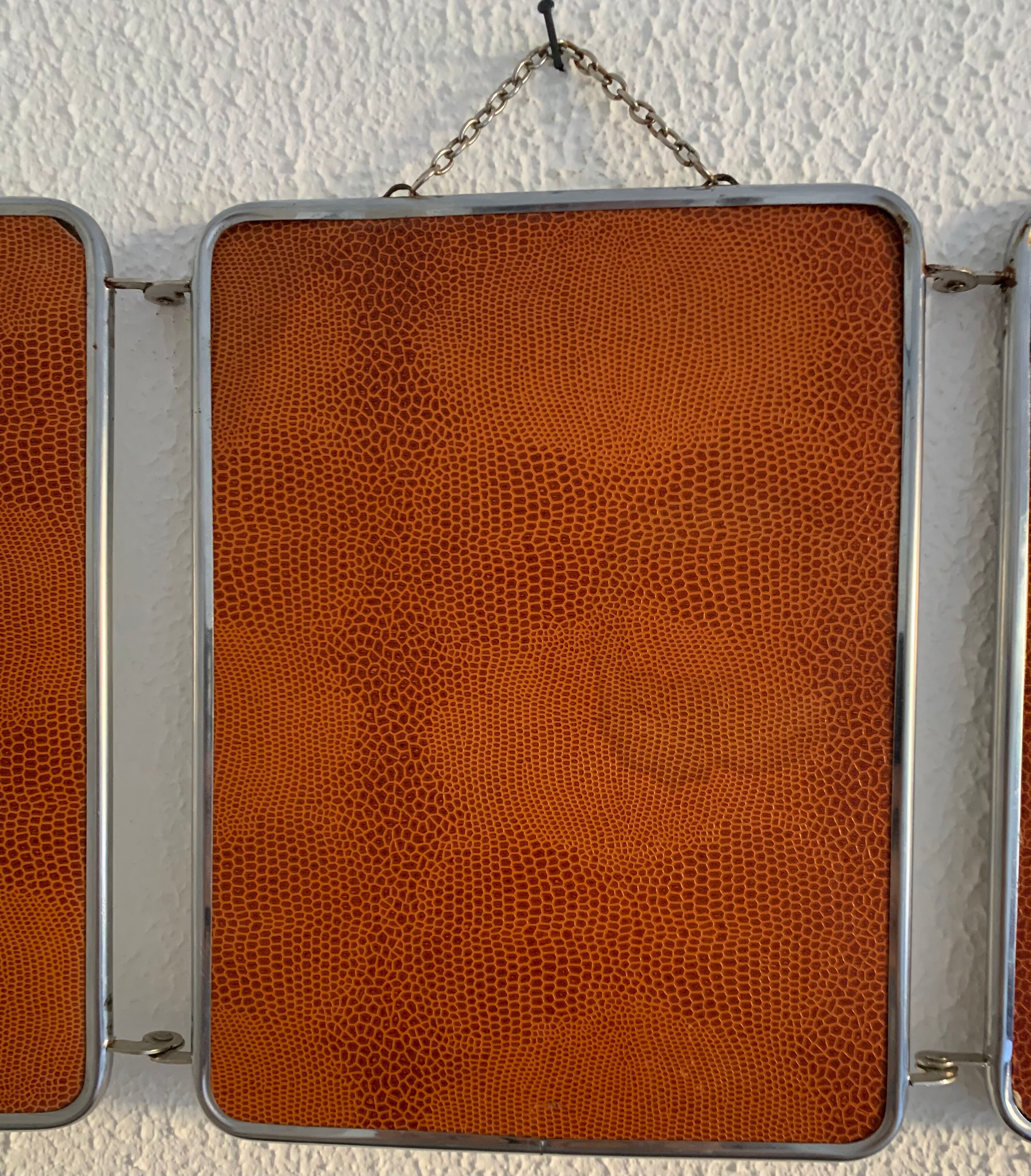 Mirror triptych barber orange rust vintage 1960 - 24 x 59 cm