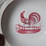 Henriot in Quimper - Set of 5 soup plates - Decorated with a pink rooster