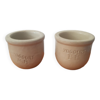 Set of 2 old BB stoneware Yogurt pots