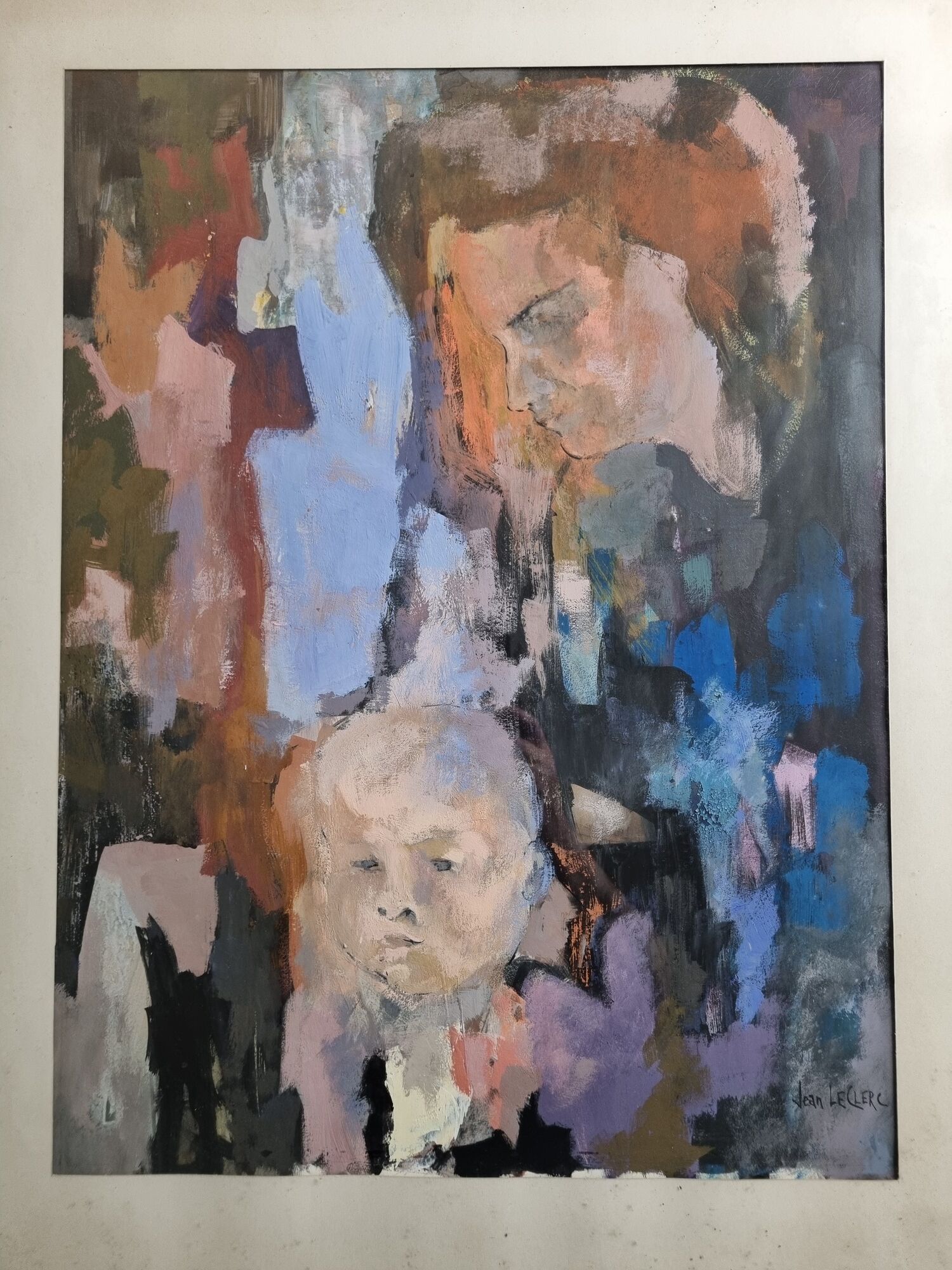 Signed painting by Jean Le Clerc "Woman and child", 78 x 62 cm