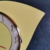 Vintage formica clock asymmetrical silent wall clock "Bayard yellow"