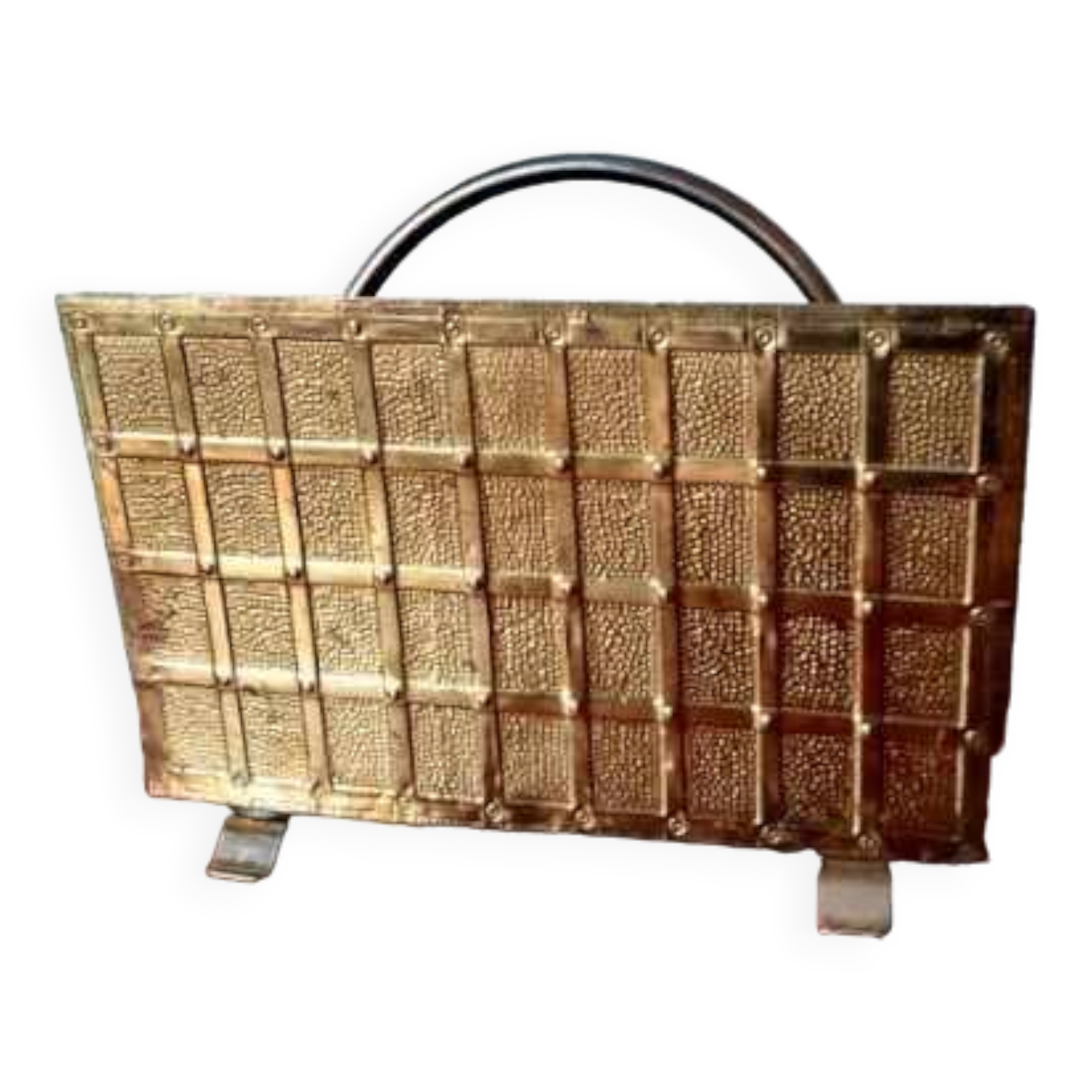 English magazine rack in embossed brass 1960