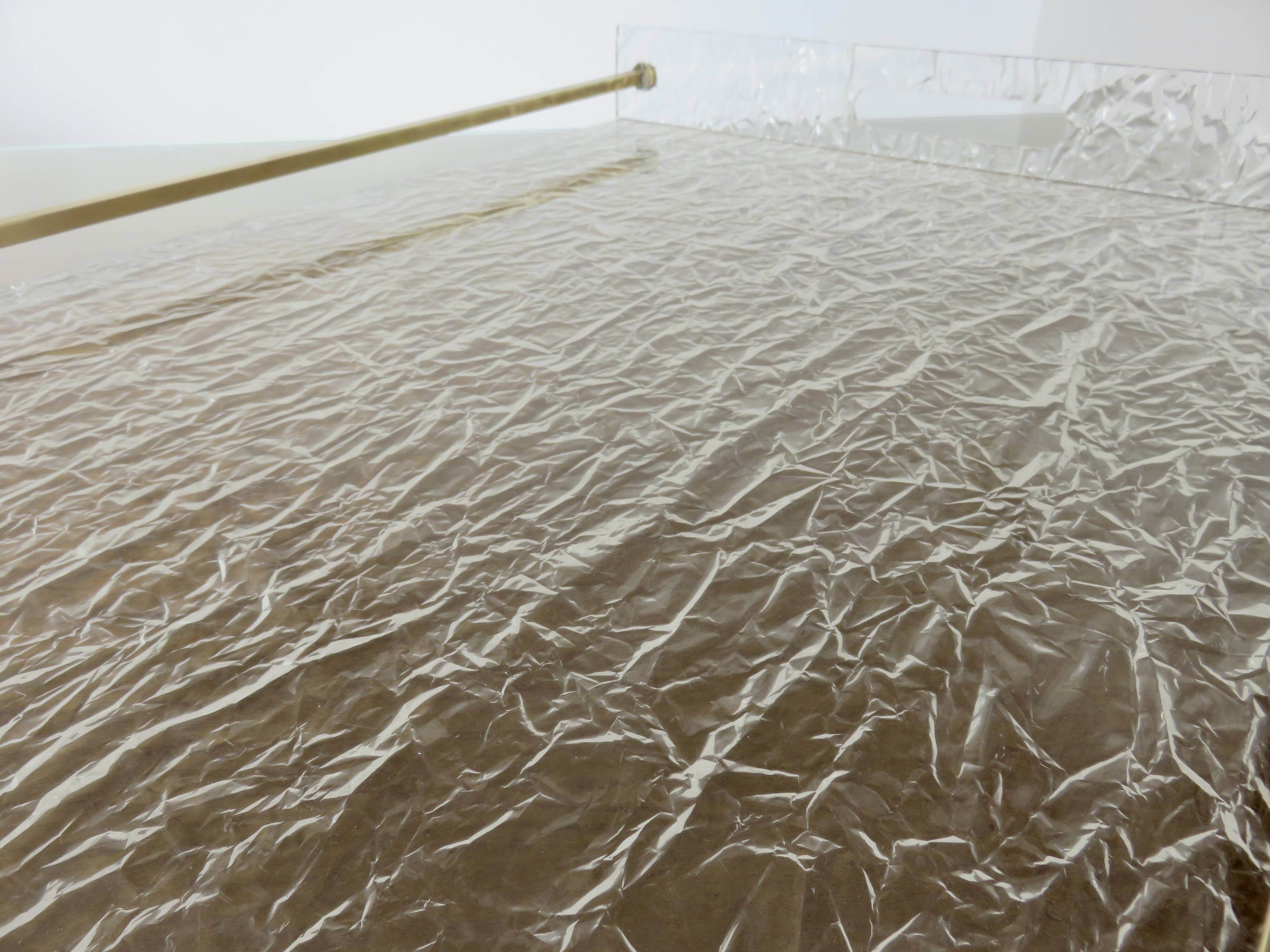 Very large "Roche Bobois" tray in plexiglass and solid brass, 1970s