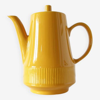 Cafetière ou théière ancienne en céramique jaune 1960