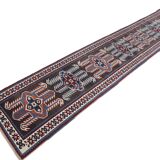 Pink & Blue Long Turkish Vintage Runner Rug, 80x398Cm