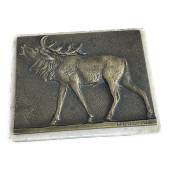 Antique, paperweight, bronze, sculpture Gyula (Julius) Maugsch, Hungarian, 1882–1946, signed, deer