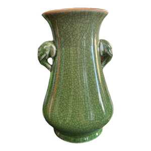 Vase en céramique craquelée verte