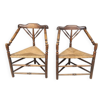 Paire de chaises d'angle hollandaises anciennes, années 1920