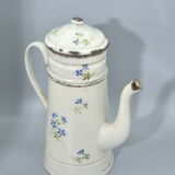 Enamelled tole coffee maker with blue flowers