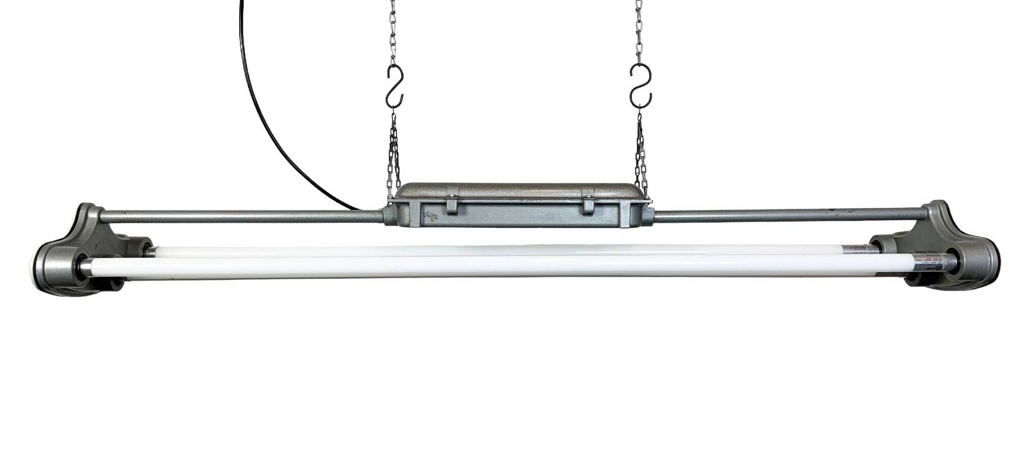 Grey Industrial Hanging Tube Light from Polam Gdansk, 1970s