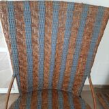 2 woven rattan garden chairs – sky blue net patterns – 1940s