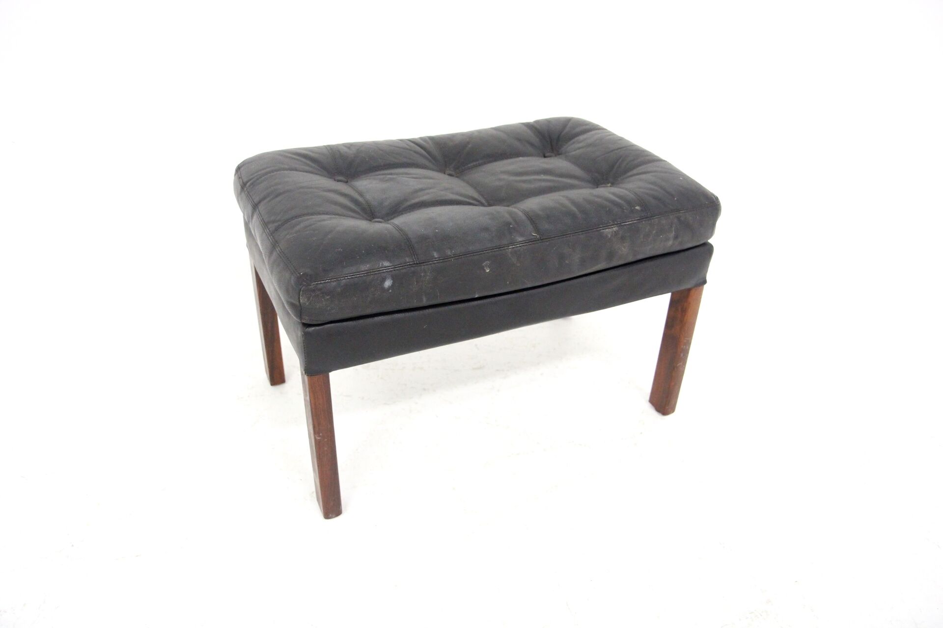 Repose-pied en cuir et en palissandre, suède, 1960