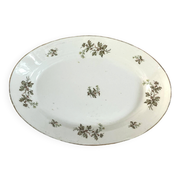 Plat profond vintage en houx français, plat de service de Noël, grand ovale